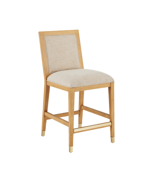 Santos Sea Sand Mahogany and Rattan Beige Counter Stool