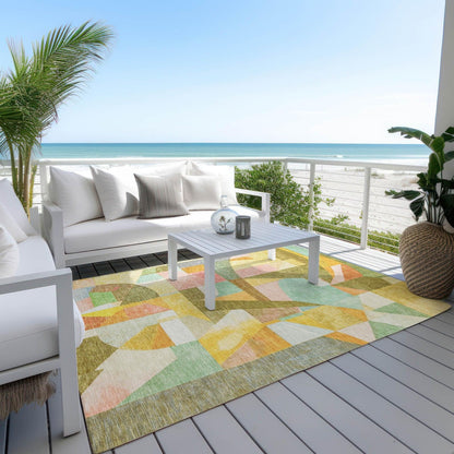 Jaelira Gold Washable Indoor-Outdoor Rug -- gold