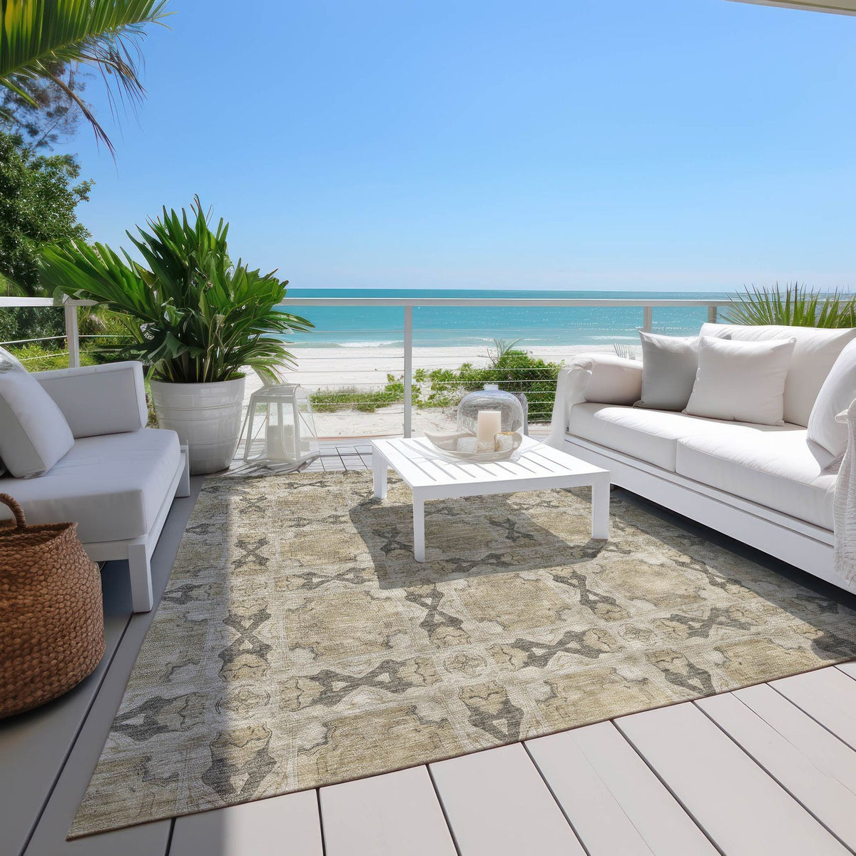 Panel Brown Washable Indoor-Outdoor Rug