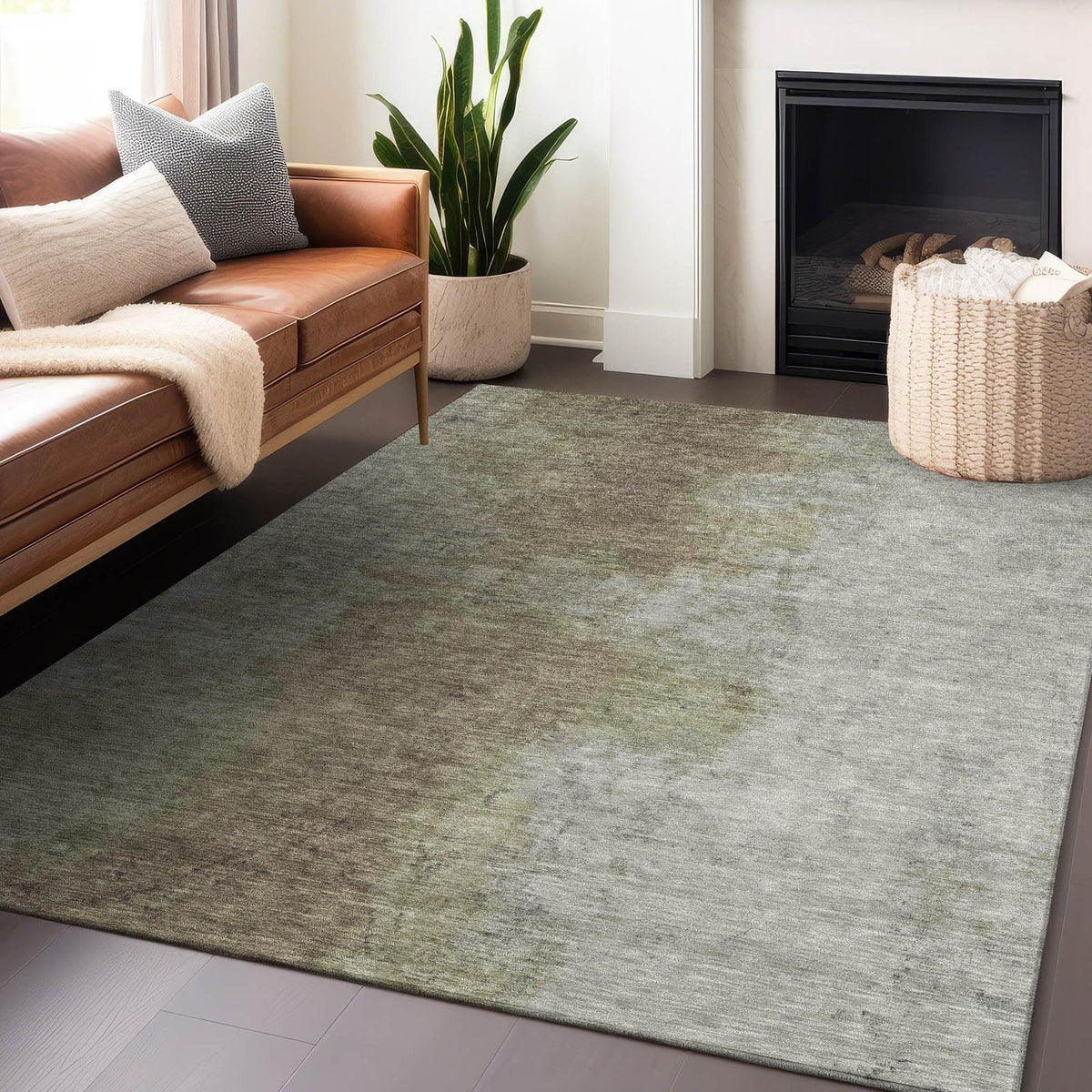 Iriel Brown Washable Indoor-Outdoor Rug -- brown