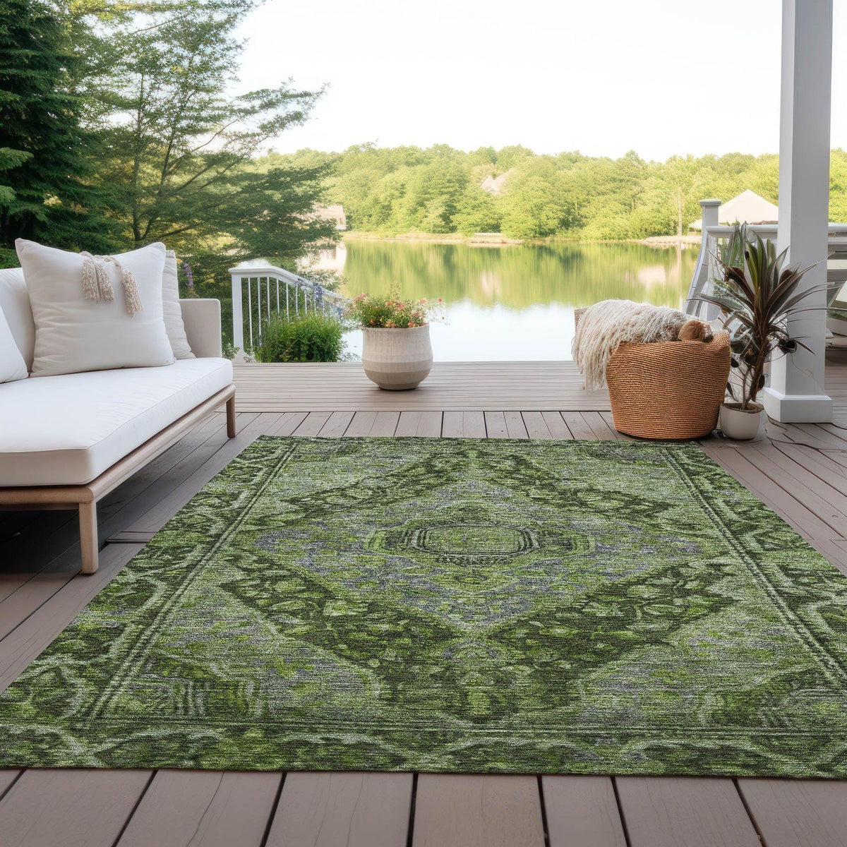 Kaelanor Green Washable Indoor-Outdoor Rug