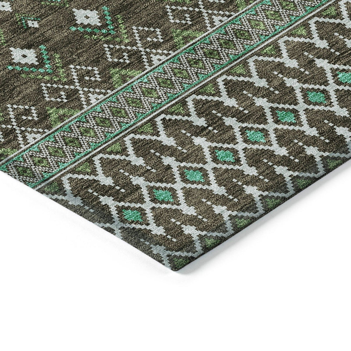 Lazy Rivers Brown Washable Indoor-Outdoor Rug