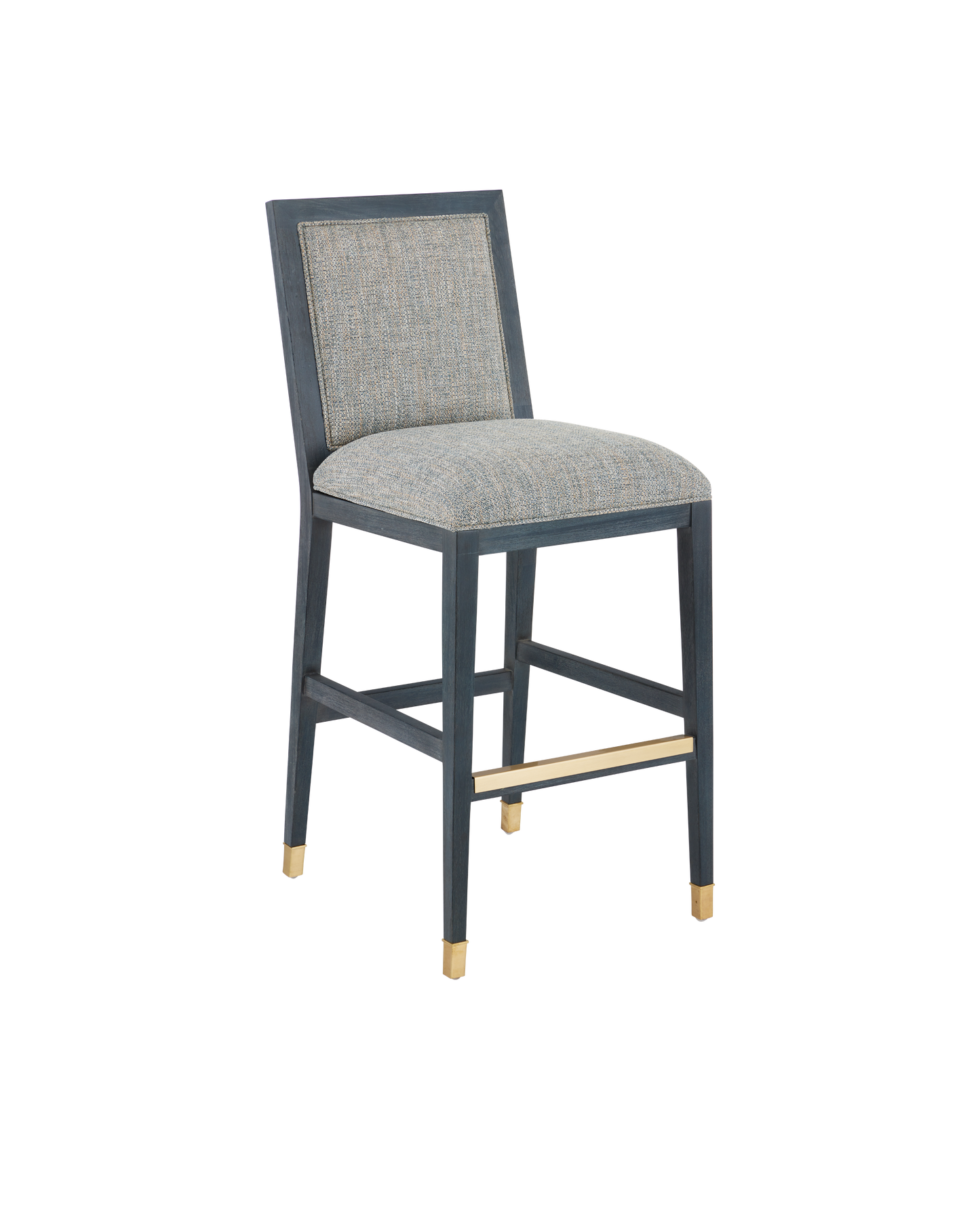 Santos Mahogany and Rattan Vintage Navy Blue Bar Stool