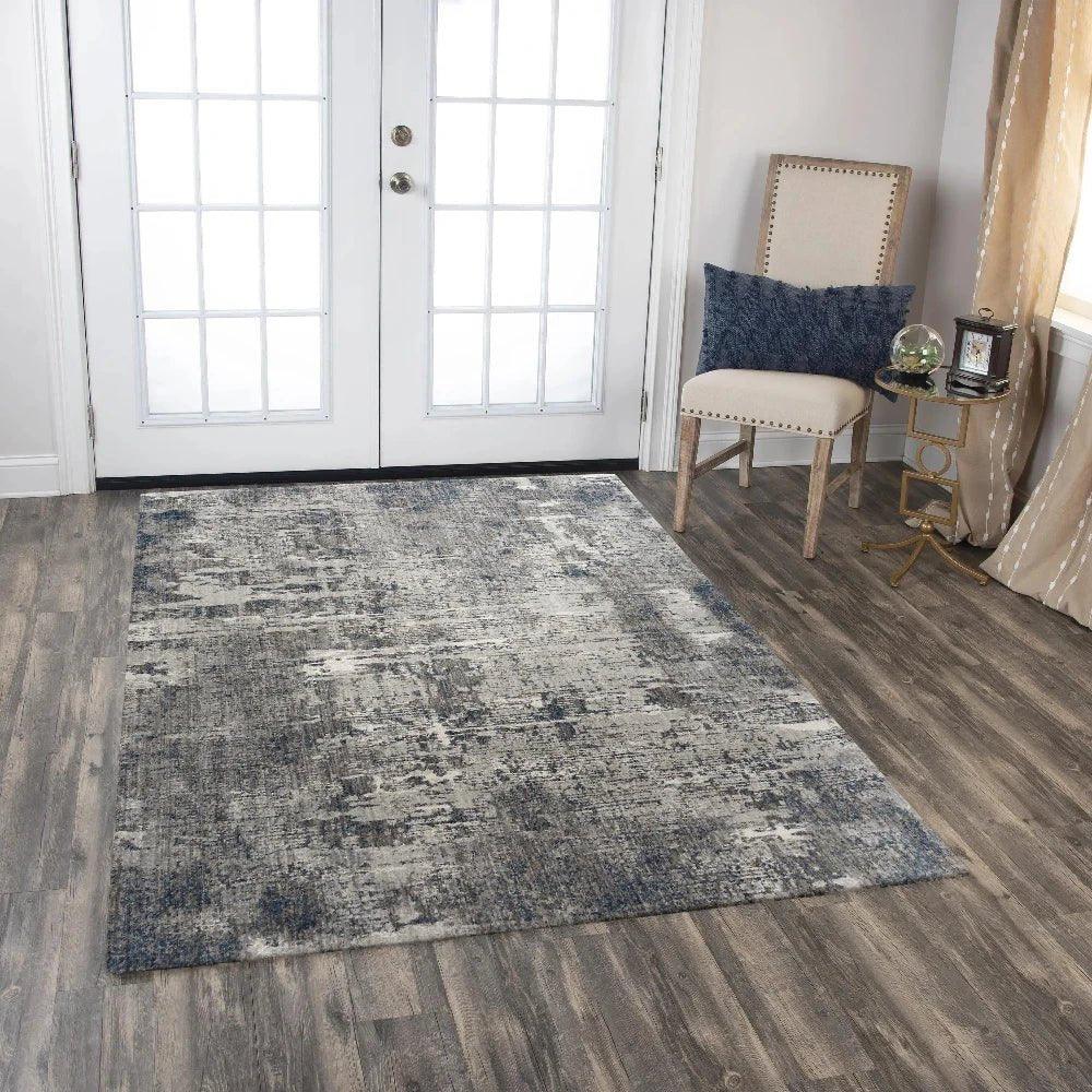 Auri Abstract Gray/ Blue Large Area Rugs -- blue