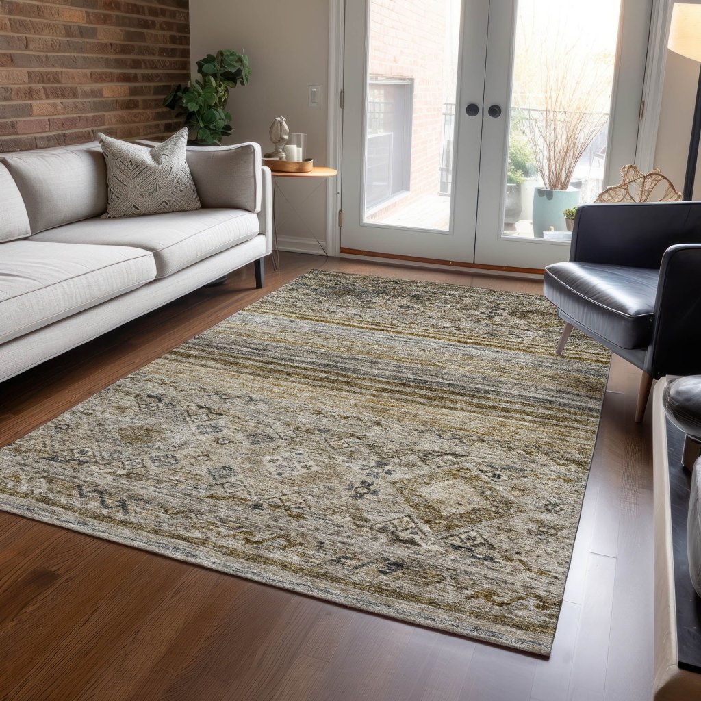 LOOMLAN Rugs Fariza Brown Washable Indoor-Outdoor Rug