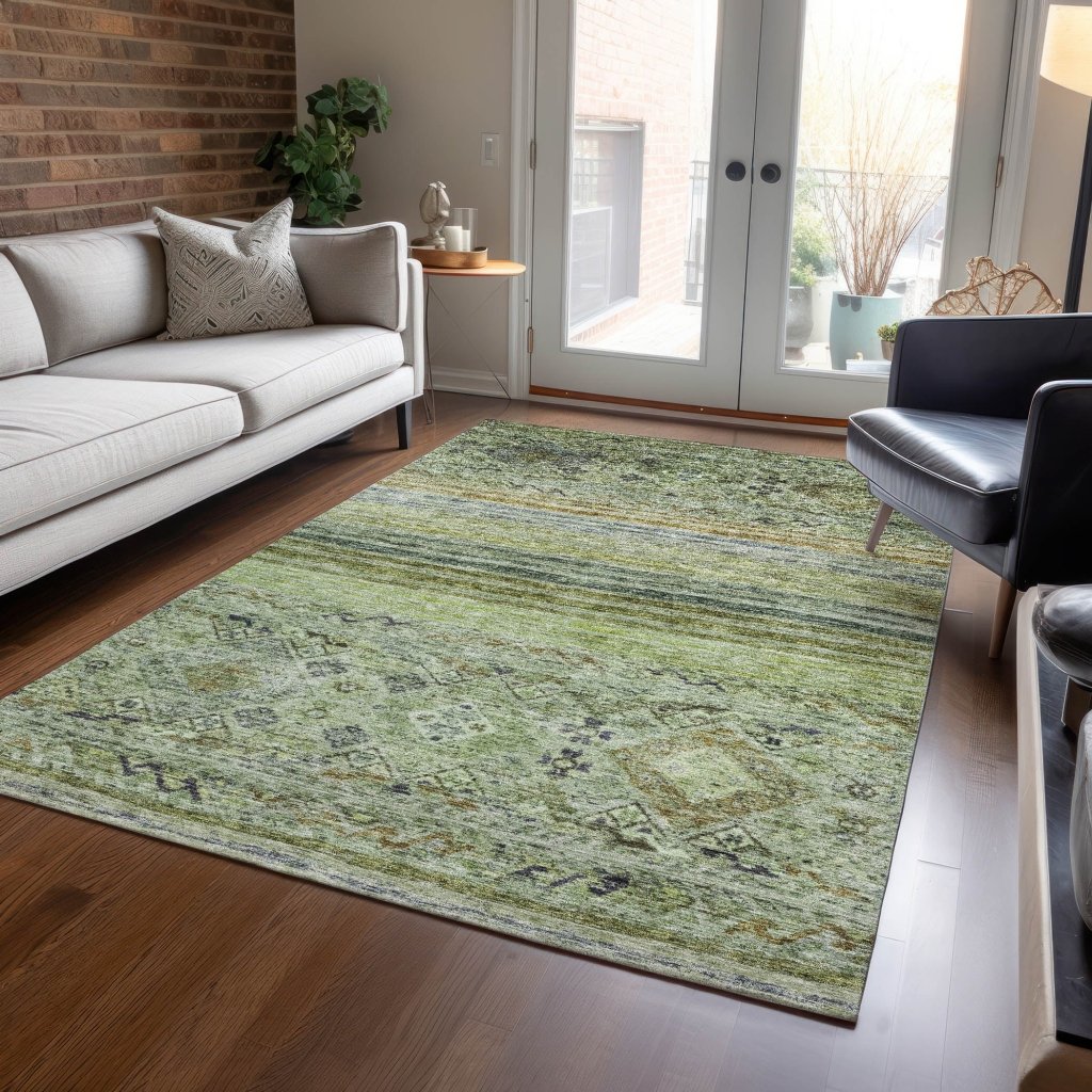 LOOMLAN Rugs Fariza Green Washable Indoor-Outdoor Rug