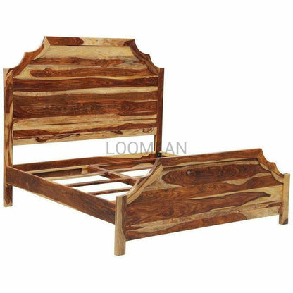 Farmhouse Panel Bed with Headboard and Footboard - Sideboards and Things Brand_LOOMLAN Home, Color_Brown, Color_Natural, Color_White, Materials_Wood, Product Type_Panel Bed, Size_Queen, Wood Species_Sheesham