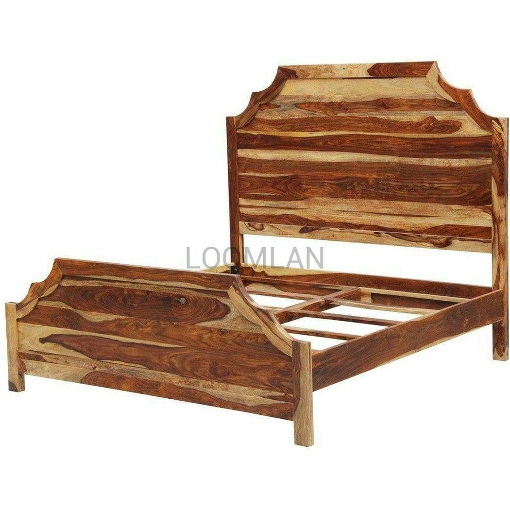 Farmhouse Panel Bed with Headboard and Footboard - Sideboards and Things Brand_LOOMLAN Home, Color_Brown, Color_Natural, Color_White, Materials_Wood, Product Type_Panel Bed, Size_Queen, Wood Species_Sheesham