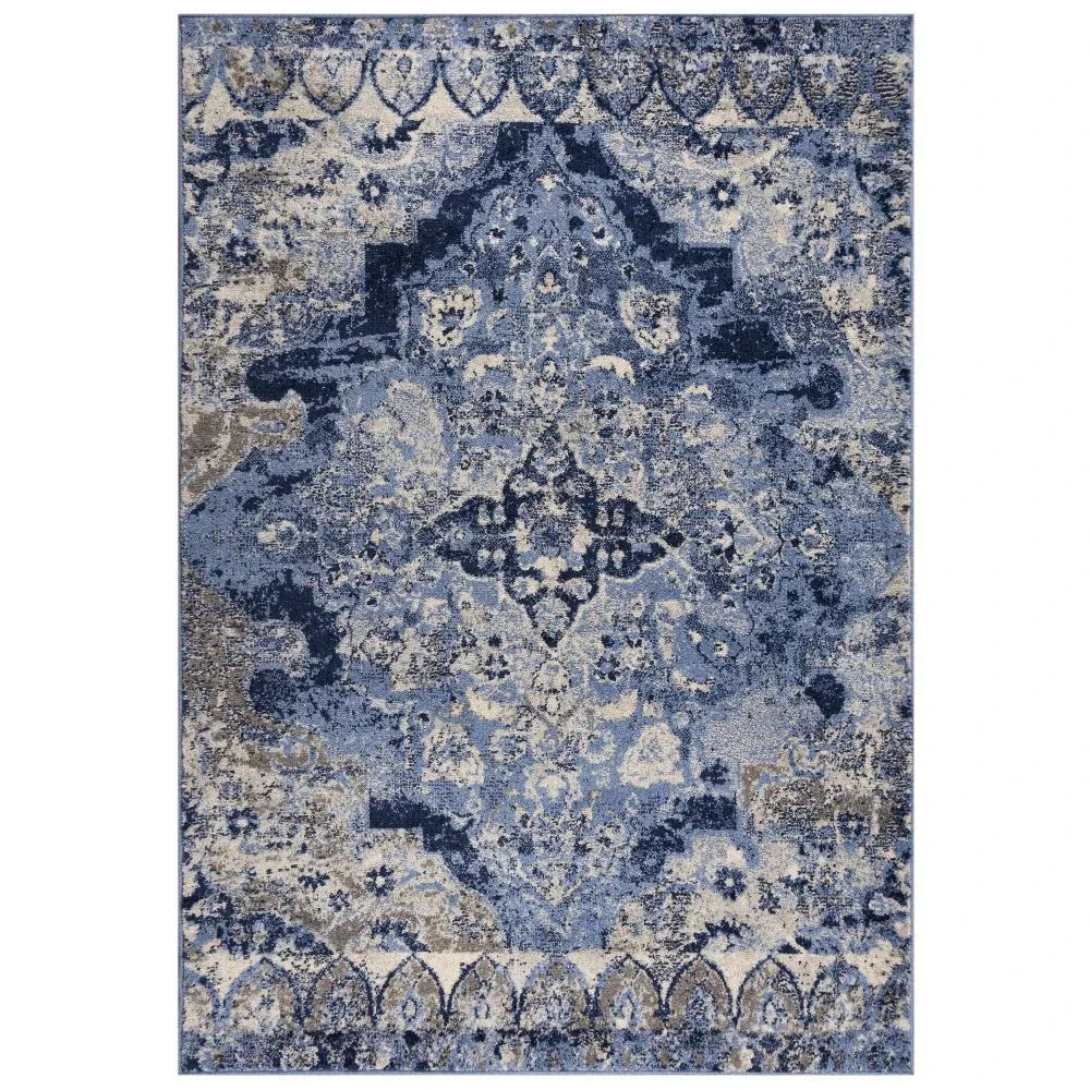 Dana Medallion Blue Kitchen Hallway Runner Rug