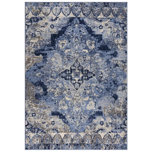 Dana Medallion Blue Kitchen Hallway Runner Rug