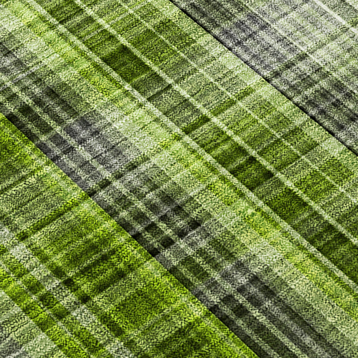 Plaid Green Washable Indoor-Outdoor Rug