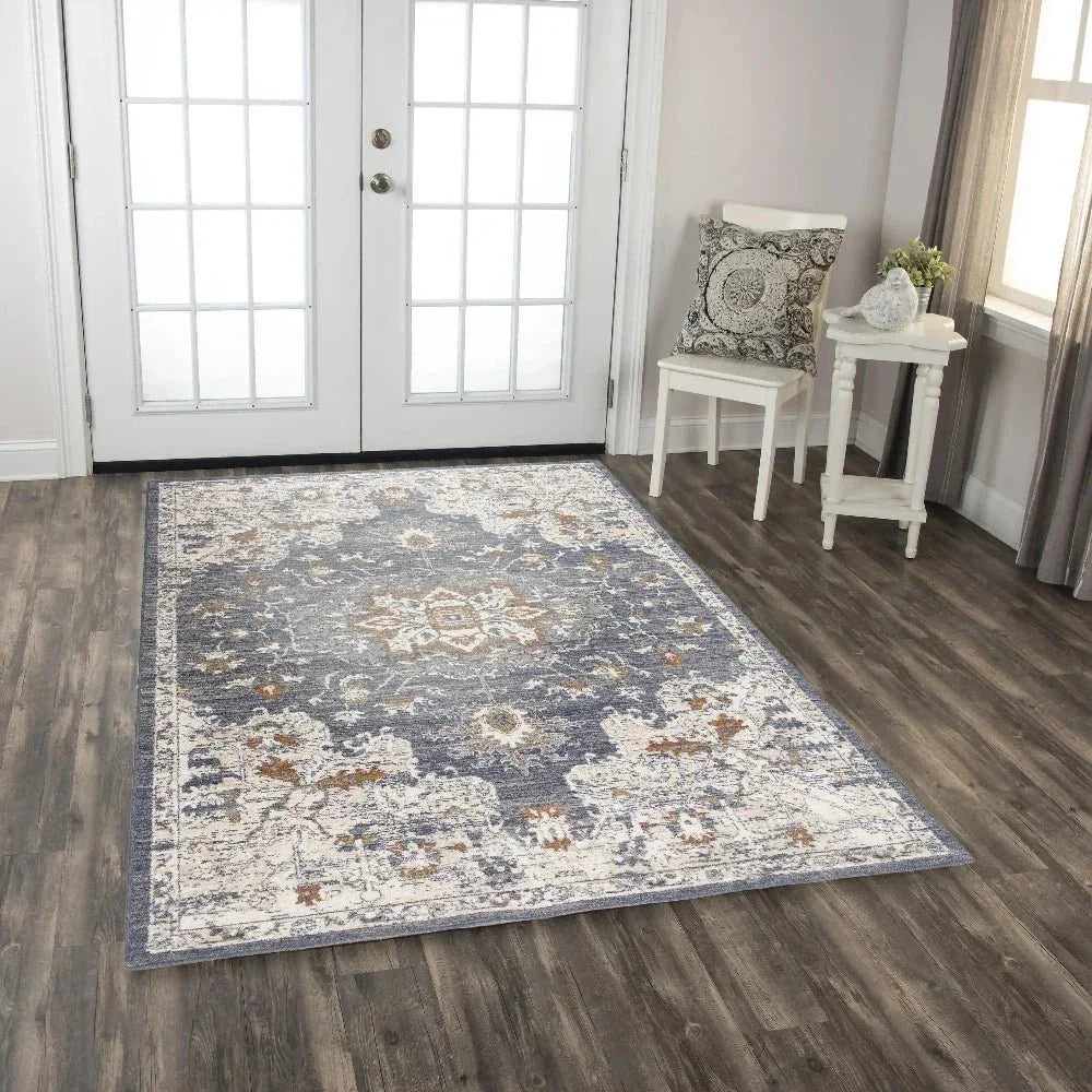 Dewe Medallion Blue Large Area Rugs For Living Room -- blue