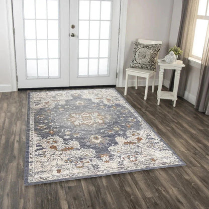 Dewe Medallion Blue Large Area Rugs For Living Room -- blue