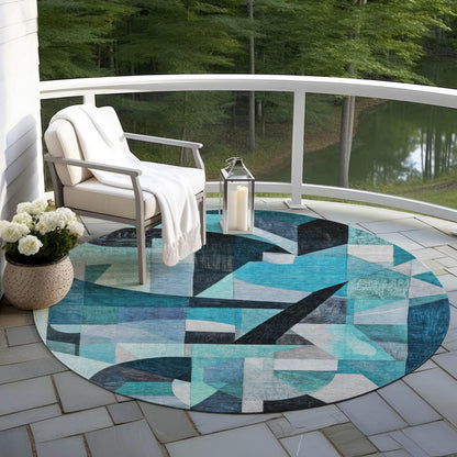 Jaelira Teal Washable Indoor-Outdoor Rug