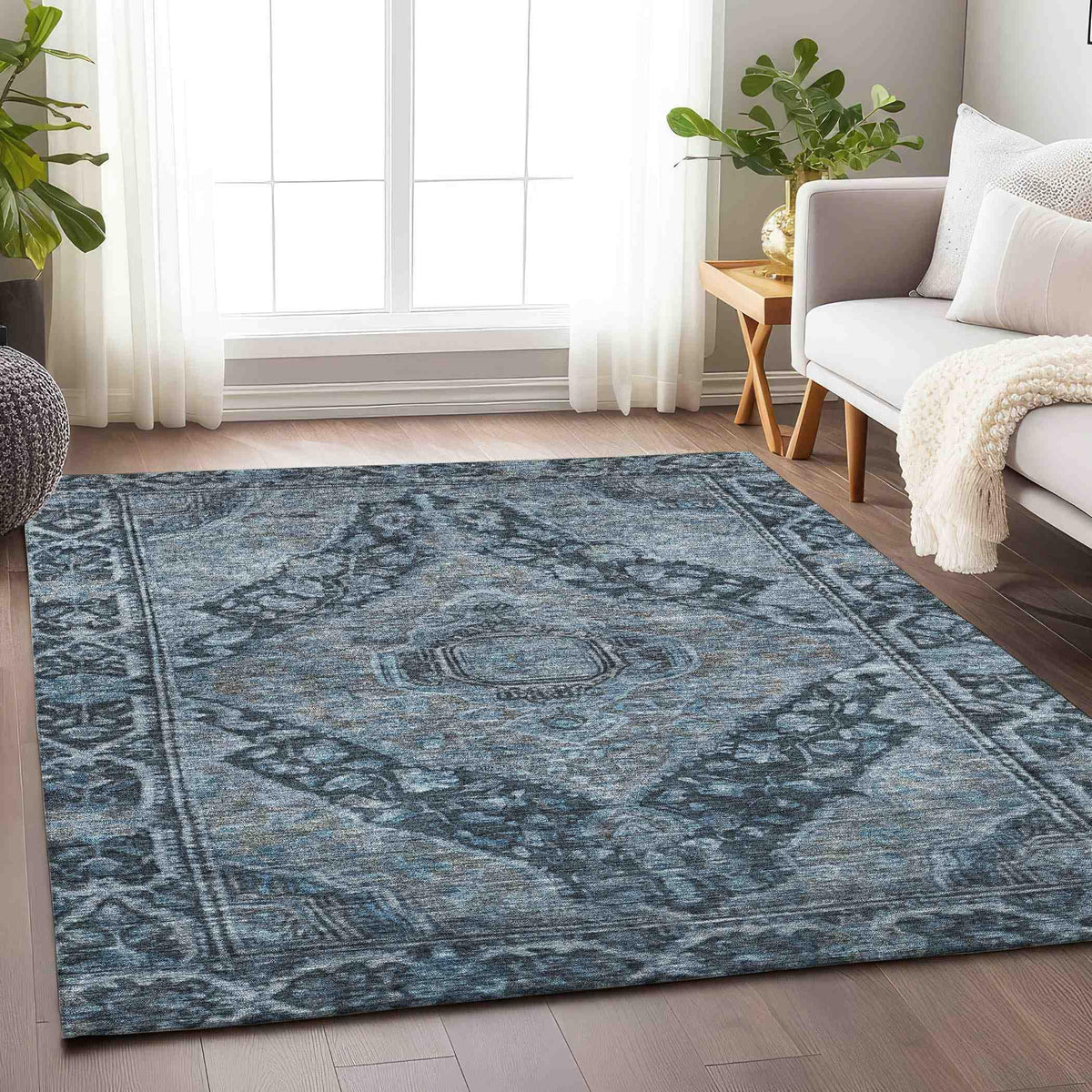 Kaelanor Navy Washable Indoor-Outdoor Rug -- navy