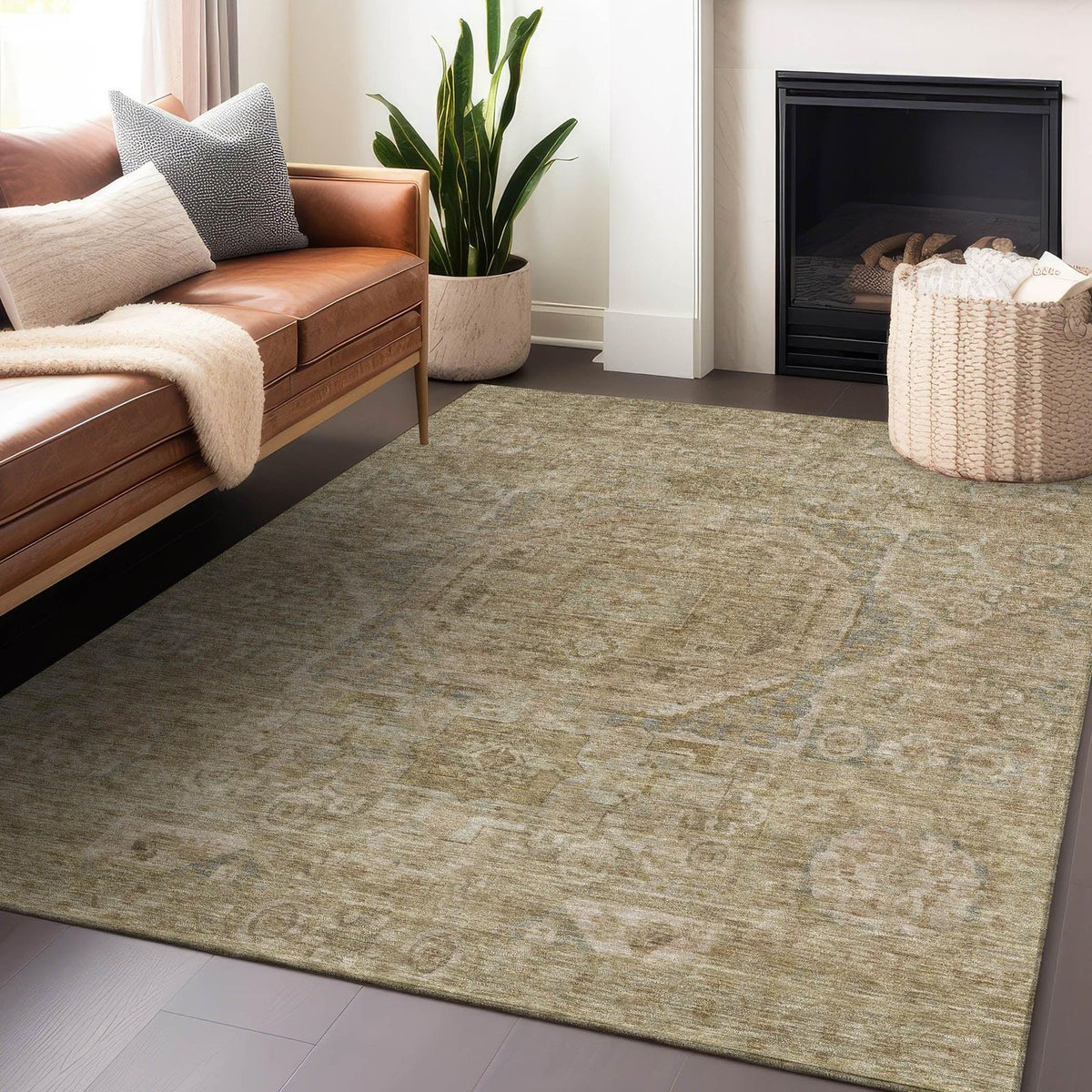 Iriir Tan Washable Indoor-Outdoor Rug -- tan