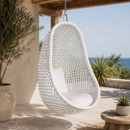 White Pod Rattan Hanging Chair - view 3