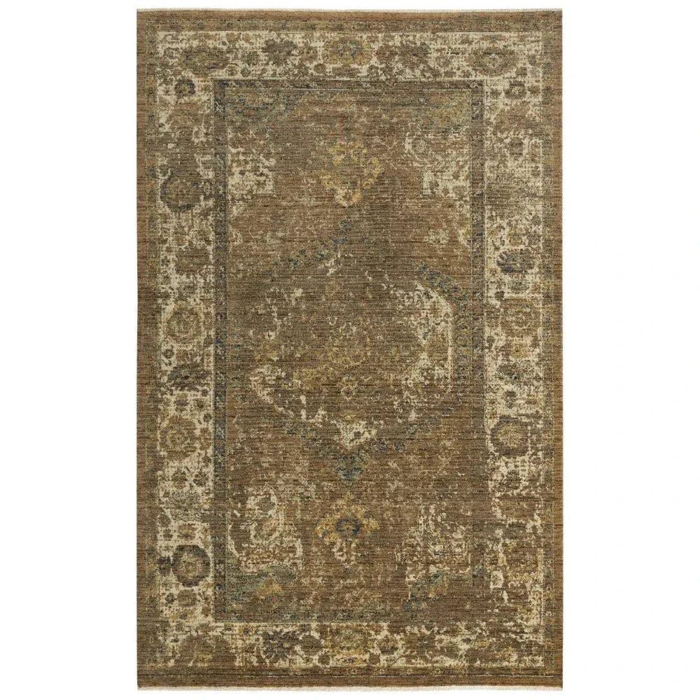 Amla Floral Brown/ Beige Large Area Rugs