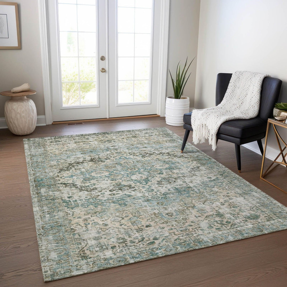 Jaelien Green Washable Indoor-Outdoor Rug -- green