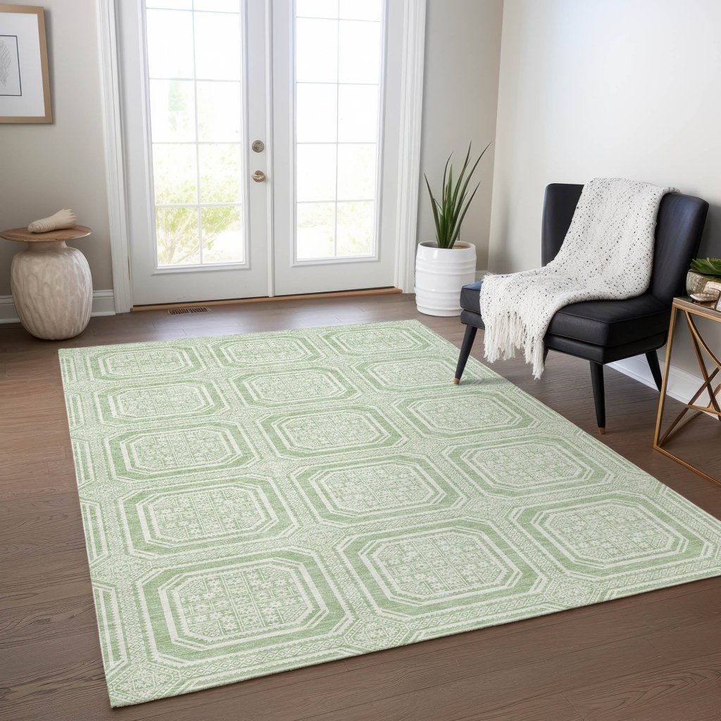 LOOMLAN Rugs Fernalis Green Washable Indoor-Outdoor Rug