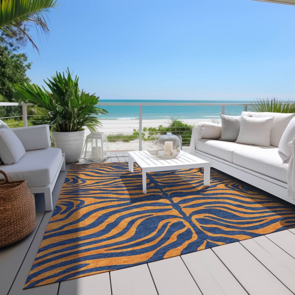 LOOMLAN Rugs Fernelle Blue Washable Indoor-Outdoor Rug