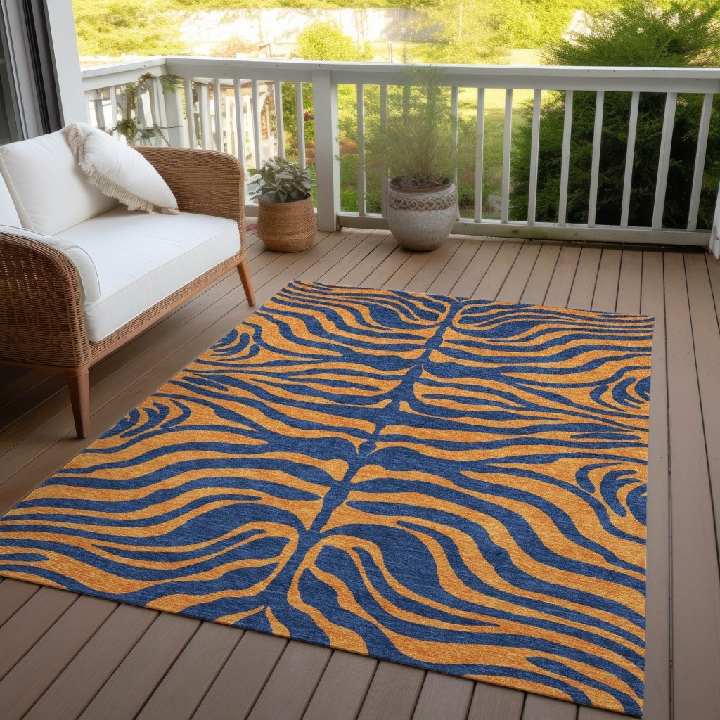 LOOMLAN Rugs Fernelle Blue Washable Indoor-Outdoor Rug