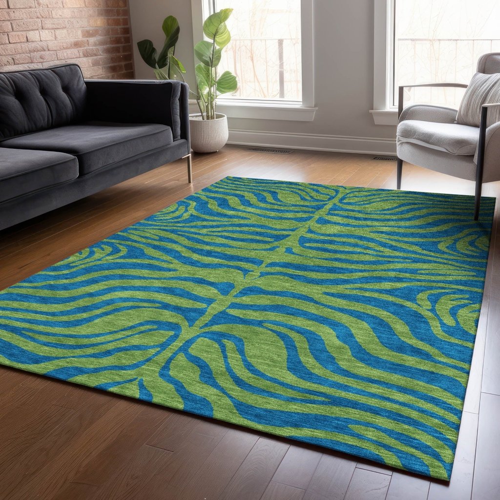 LOOMLAN Rugs Fernelle Green Washable Indoor-Outdoor Rug