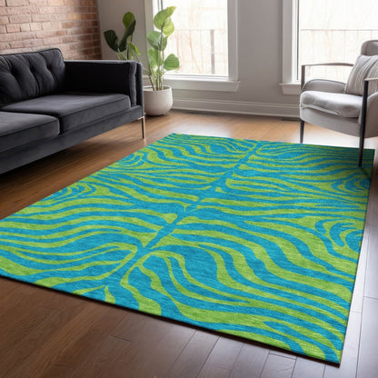 LOOMLAN Rugs Fernelle Teal Washable Indoor-Outdoor Rug