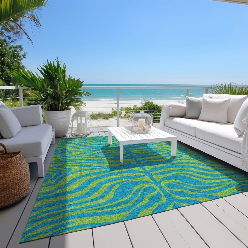 LOOMLAN Rugs Fernelle Teal Washable Indoor-Outdoor Rug