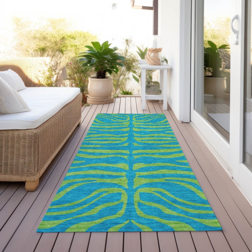 LOOMLAN Rugs Fernelle Teal Washable Indoor-Outdoor Rug