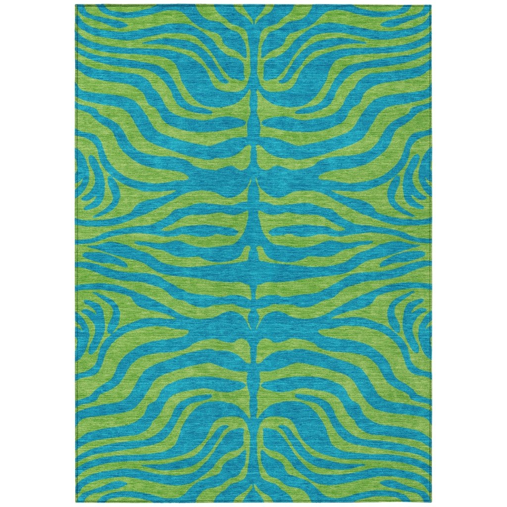 LOOMLAN Rugs Fernelle Teal Washable Indoor-Outdoor Rug