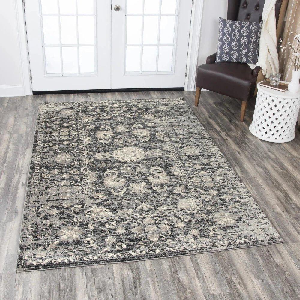 Dahl Floral Distress Gray Kitchen Hallway Runner Rug -- gray