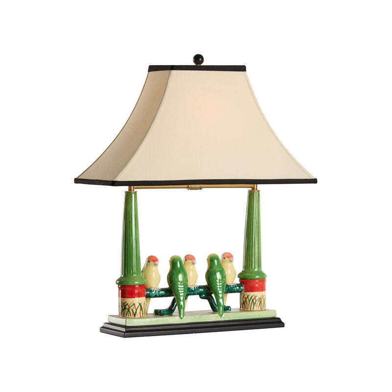 Wildwood Budgies Hand Painted Glazed Ceramic Table Lamp