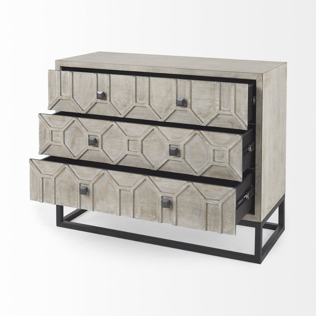 Genevieve I 39"W Light Brown Fir Veneer 3-Drawer Accent Cabi -- White/Light Brown