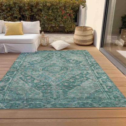 Kaelanor Teal Washable Indoor-Outdoor Rug -- teal