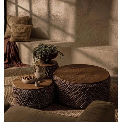 Brown Round Coffee Table Storage Wood Base -- view 6