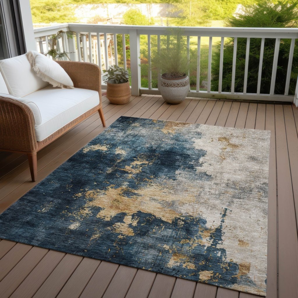 LOOMLAN Rugs Fibra Blue Washable Indoor-Outdoor Rug