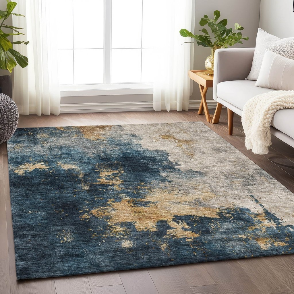 LOOMLAN Rugs Fibra Blue Washable Indoor-Outdoor Rug