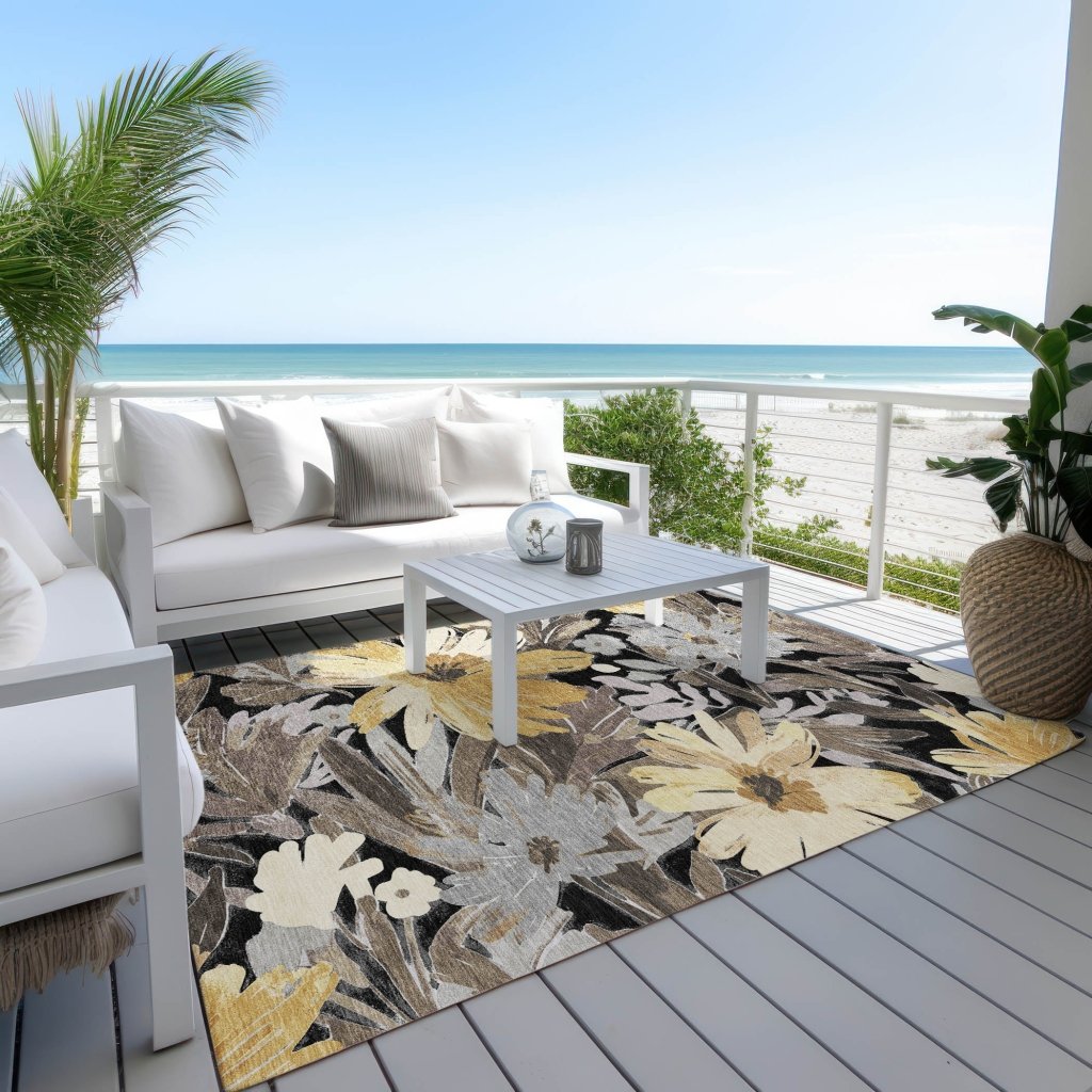 LOOMLAN Rugs Fibrosa Black Washable Indoor-Outdoor Rug