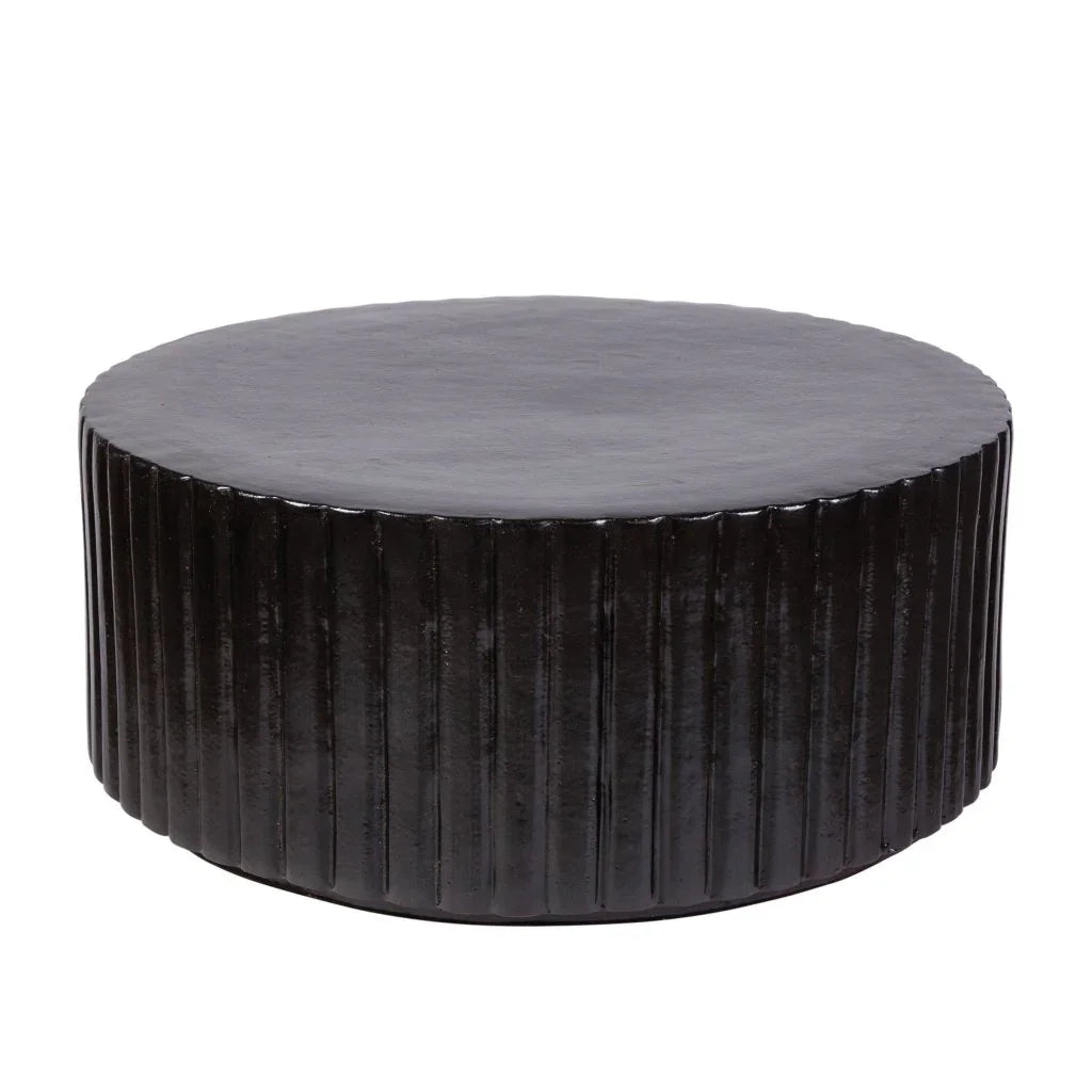 Flute Ceramic Round Patio Accent Table