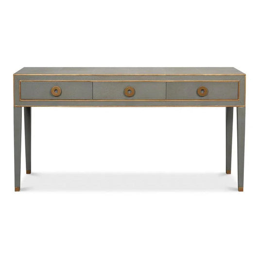 Sarreid Gabriella Console Table Drawers Grey Shagreen Leather