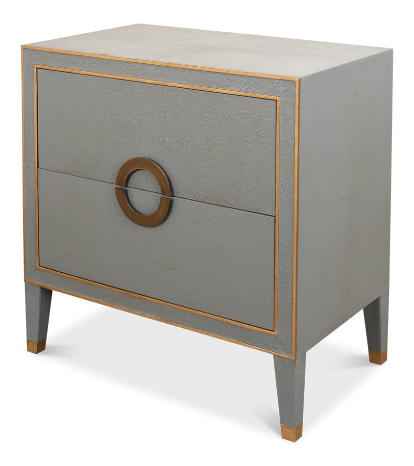 Gabriella Grey Shagreen Leather Nightstand - LOOMLAN - Sarreid - Nightstands