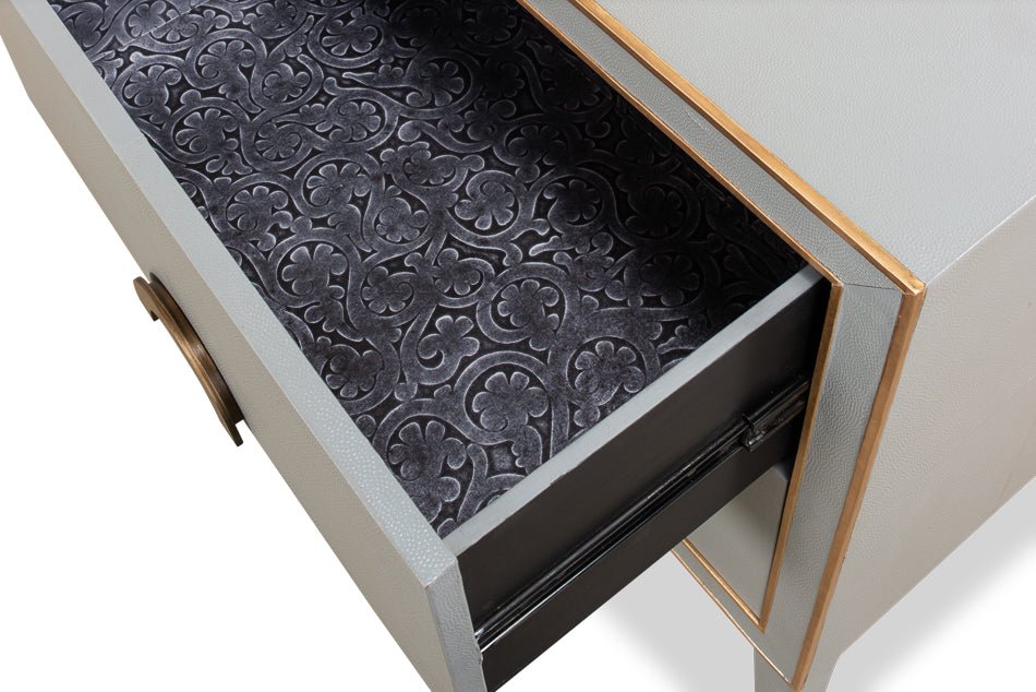 Gabriella Grey Shagreen Leather Nightstand - LOOMLAN - Sarreid - Nightstands