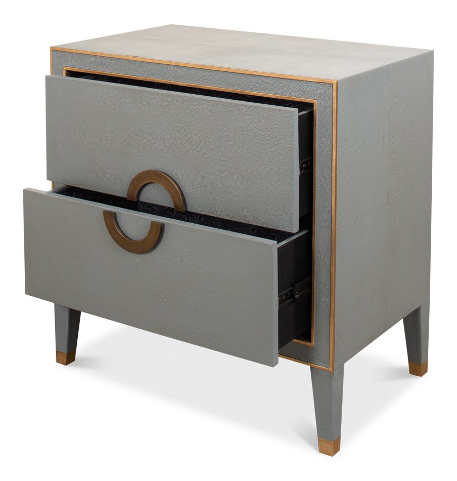 Gabriella Grey Shagreen Leather Nightstand - LOOMLAN - Sarreid - Nightstands