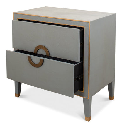 Gabriella Grey Shagreen Leather Nightstand - LOOMLAN - Sarreid - Nightstands