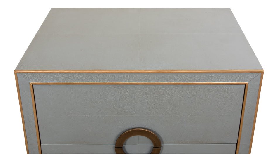 Gabriella Grey Shagreen Leather Nightstand - LOOMLAN - Sarreid - Nightstands