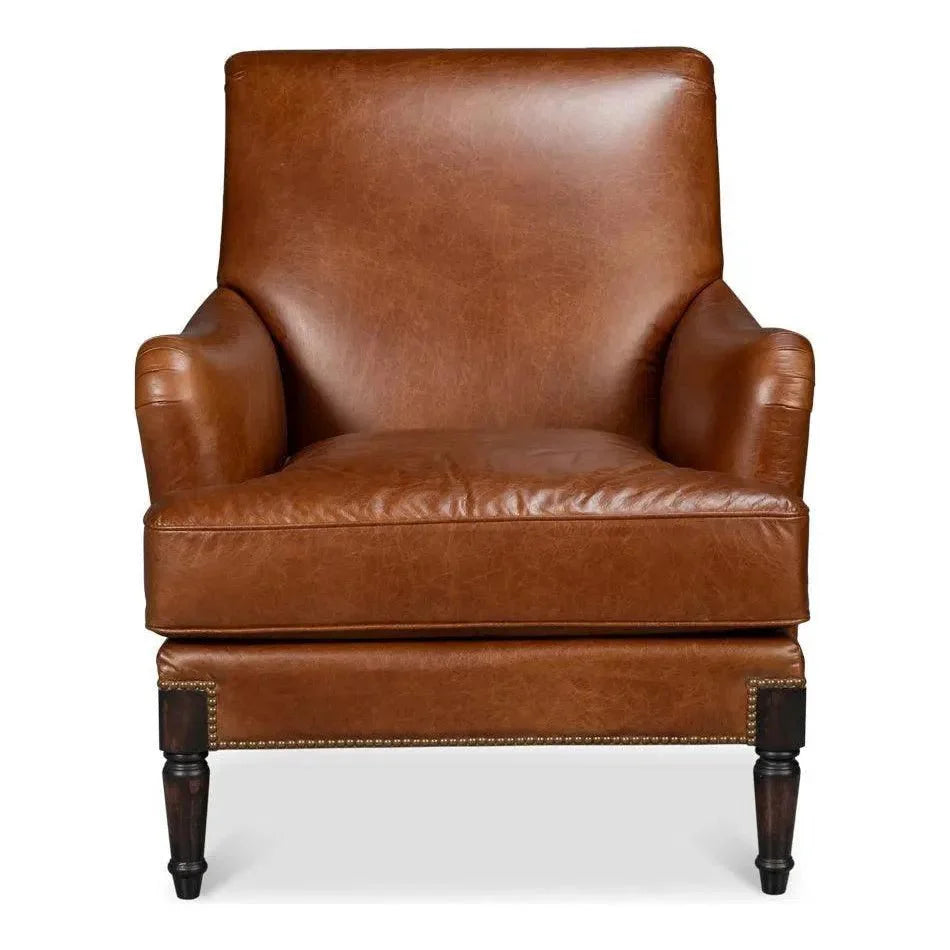 Gaston Distilled Leather & Wood Brown Arm Chair - LOOMLAN - Sarreid - Club Chairs