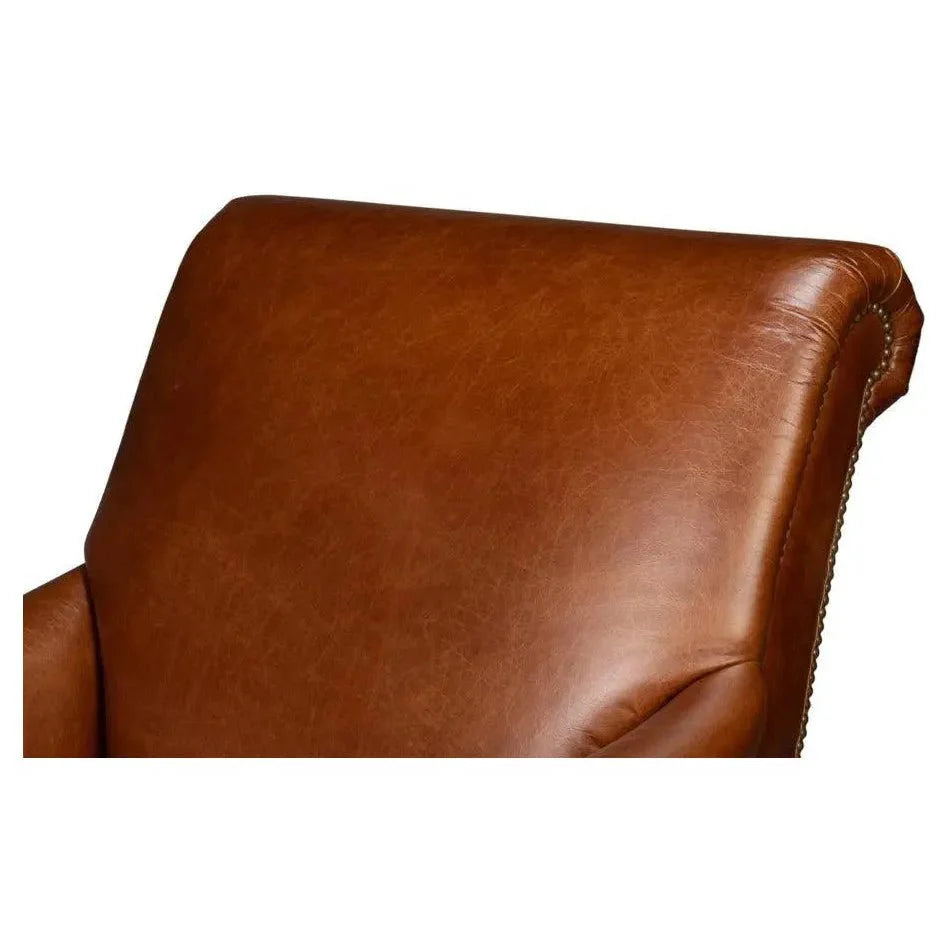 Gaston Distilled Leather & Wood Brown Arm Chair - LOOMLAN - Sarreid - Club Chairs