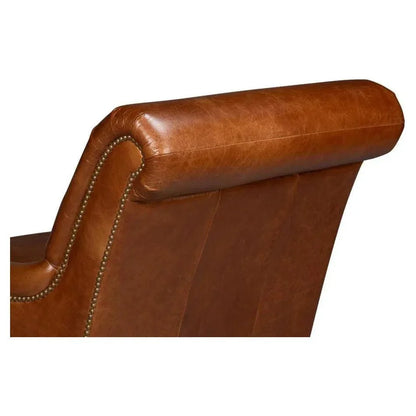 Gaston Distilled Leather & Wood Brown Arm Chair - LOOMLAN - Sarreid - Club Chairs