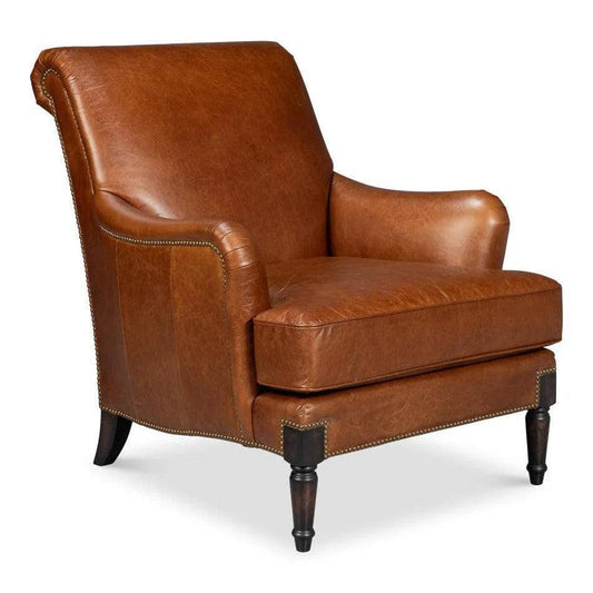 Sarreid Gaston Distilled Leather & Wood Brown Arm Chair